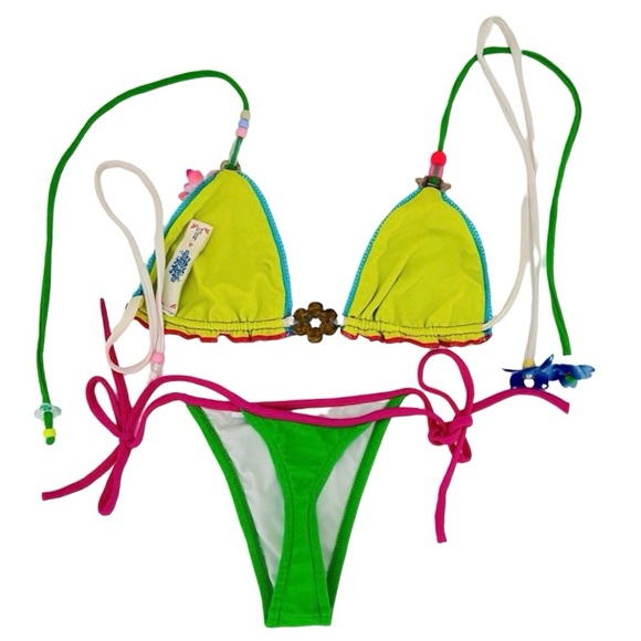 Rare Y2K Mar Acuba Colorful Triangle Bikini Set Fairycore Coquette S - Picture 2 of 14